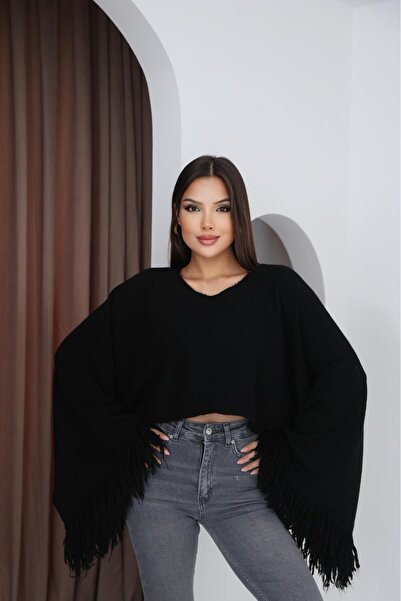 DMBASİC KOLU PÜSKÜLLÜ KADIN PANÇO