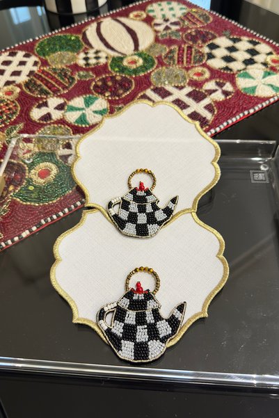 bibashka Damalı demlik el işleme tasarım 2li kokteyl peçete