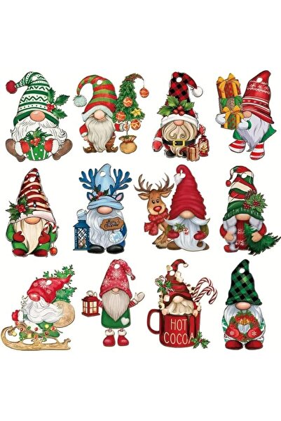 The Bros 24 قطعة من زينة خشبية متنوعة على شكل أقزام لشجرة عيد الميلاد