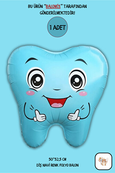 BALOMİS Mavi Renk Diş Şekilli Folyo Balon İlk Dişim Çıktı Temalı