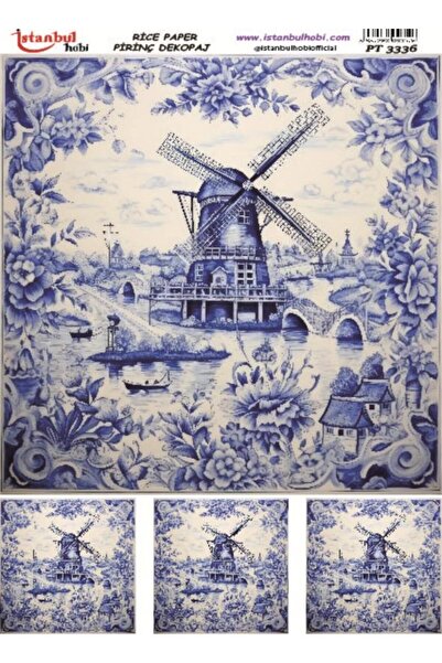 İstanbul Hobi Brass Decoupage Paper 30X42Cm Pt-3336 Blue Flower Windmill
