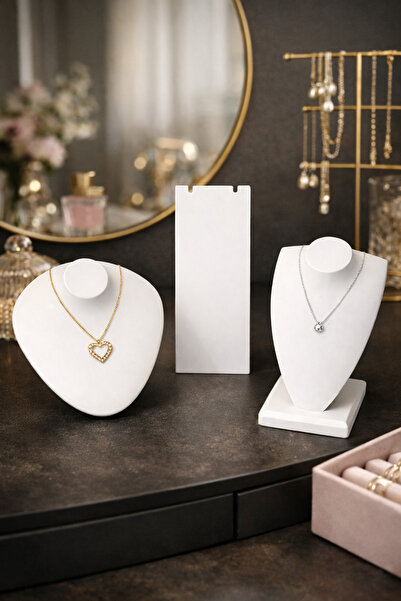 Sisay Home Takı Standı Seti | Kolye & Küpe Sergileme Standı | Beyaz Takılık D...