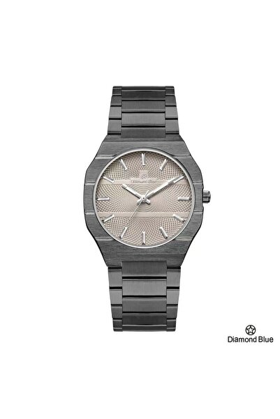 Diamond Blue ساعة دايموند بلو رجالي، سوار رمادي وصحن رمادي فاتح، إطلالة فخمة ومميزة.