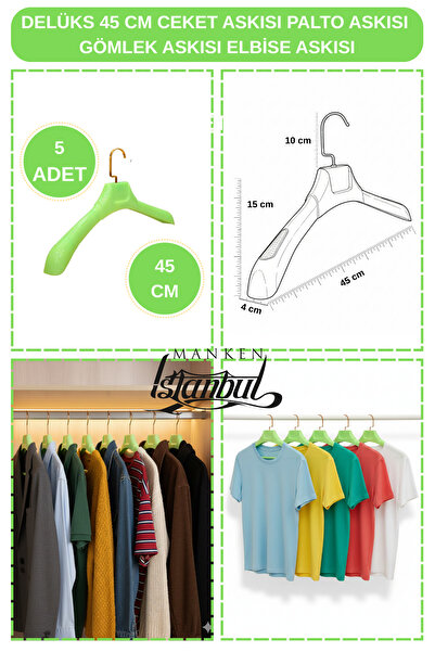 Manken İstanbul 5 Pieces Green 45 cm Special Production Coat Hangers, Coat Ha...
