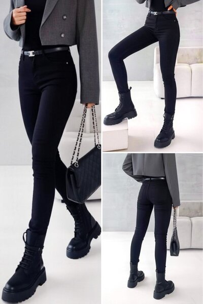 JANES بنطلون جينز نسائي عالي الخصر بدون حزام، تصميم أنيق وعصري