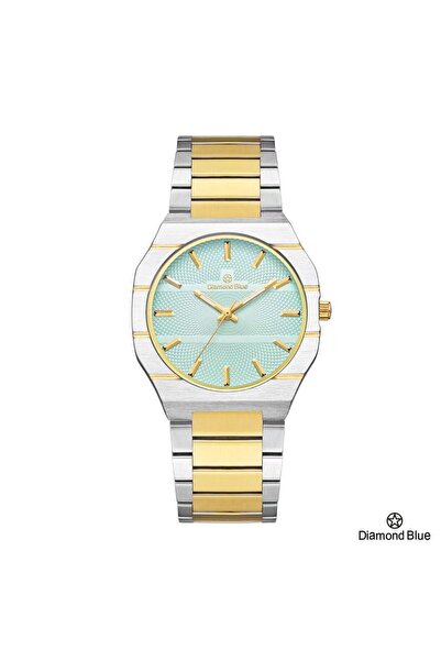 Diamond Blue ساعة دايموند بلو رجالية، سور فضي وذهبي وصحن ازرق، مزيج ألوان مذهل.