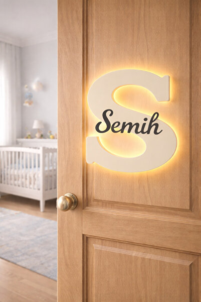 GünceDekor Kişiye Özel Işıklı Ahşap Kapı İsimliği – Çocuk Odası LED İsimlik