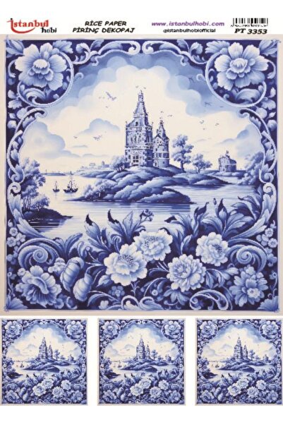 İstanbul Hobi Rice Decoupage Paper 30X42Cm Pt-3353 Blue Flowers Landscape