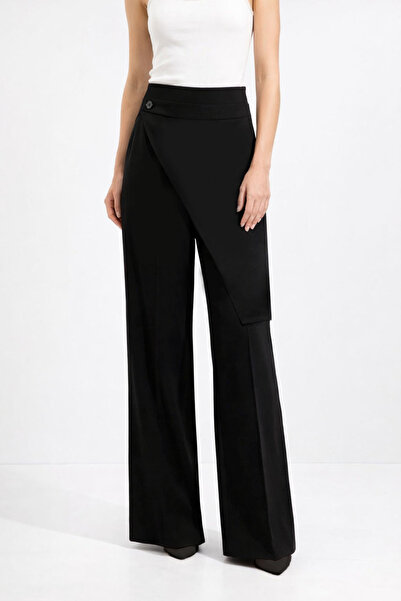 Mille Magie Siyah Kadın Düğme Kapama Asimetrik Etekli Tasarım Pantolon