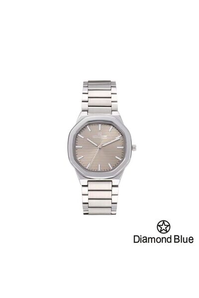 Diamond Blue ساعة دايموند بلو للجنسين، سوار فضي وصحن بني فاتح، بساطة ورقي متناهي.