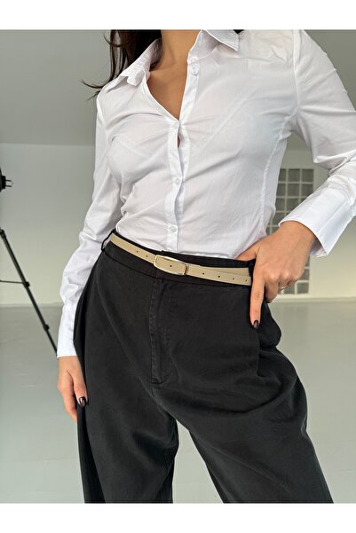 coaksco Women's Curved Rectangular Beige Minimal Belt