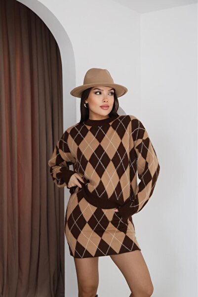 DMBASİC Baklava Patterned Skirt Suit
