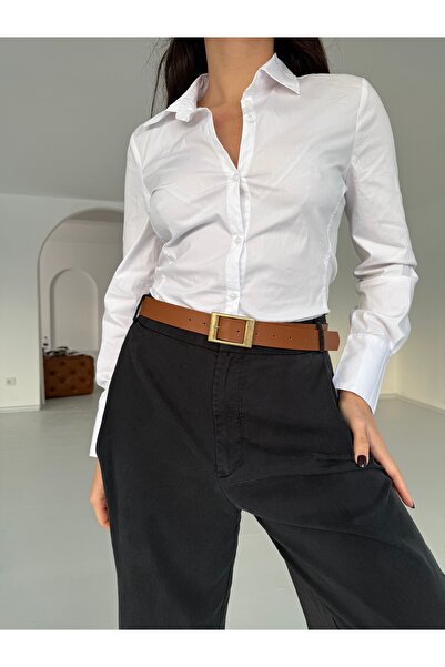 coaksco Pantaloni de damă cu cataramă pătrată antică, culoare cafenie, curea ...