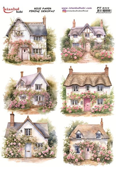 İstanbul Hobi Brass Decopage Paper 30X42Cm Pt-2111 Floral Houses