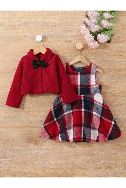 shop Set elegant de rochie și jachetă în carouri pentru fete