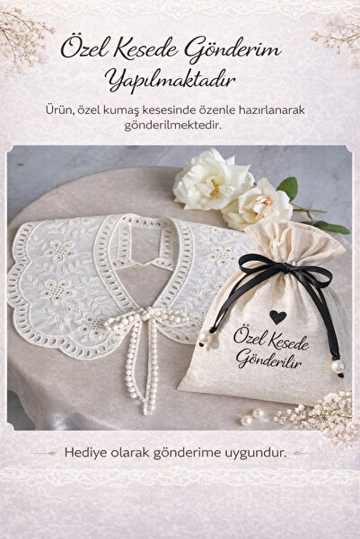 MİNELEŞARP34 ياقة دانتيل بيضاء مع أربطة - إكسسوار أنيق للياقة يناسب الفساتين والقمصان