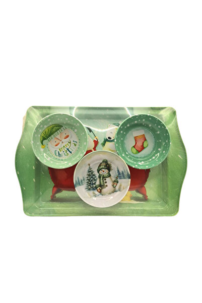Goshıkı 3-Piece Cookie Holder in a Christmas-Themed Decorative Metal Tray
