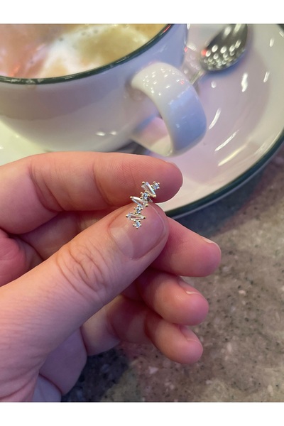 denizden silver Baget taşlı gümüş yay piercing