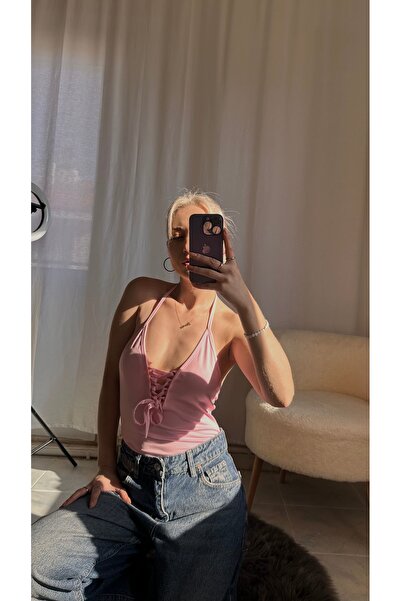 ibiza boutiques Pembe bağcıklı bodysuit