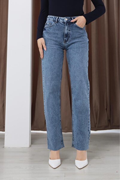 miday High Waist Brown Straight Jeans