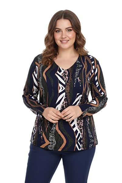 LİNSOLİTA بلوزة نسائية بتصميم على شكل حرف V مطبوع BGL-ST05107