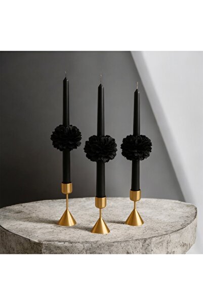 By Şirin Candle 3 adet Şakayıklı Şamdan Mumu Siyah ( Şamdan yoktur )