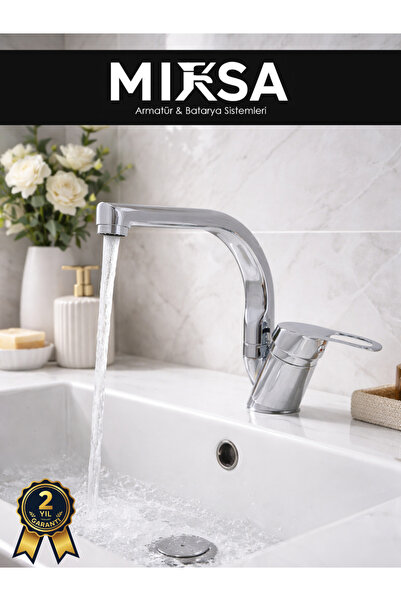 MİXSA Balıksırtı Borulu Banyo Lavabo Bataryası, Musluğu, Çeşmesi Çift Su Girişli