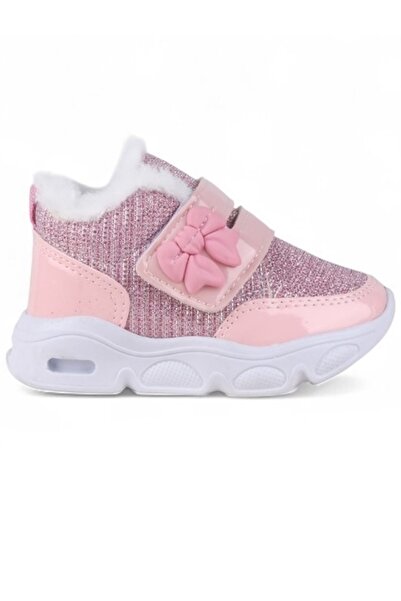 BirYıldızOl Bowknot Glittery Lighted Baby Velcro Girls' Furry Boots