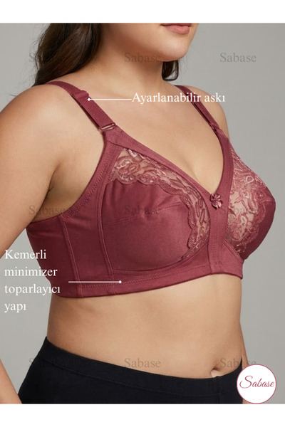 Sabase حمالة صدر C Minimizer بدون أسلاك يبرز انحناءات الجسم مزودة بتفاصيل من الدانتيل