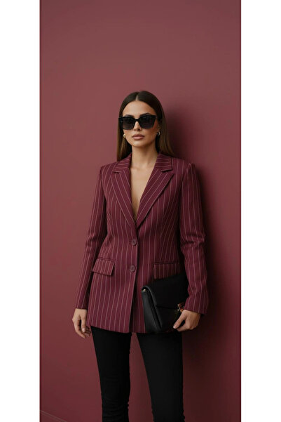 Masttoon Premium Çizgili Bordo Ceket