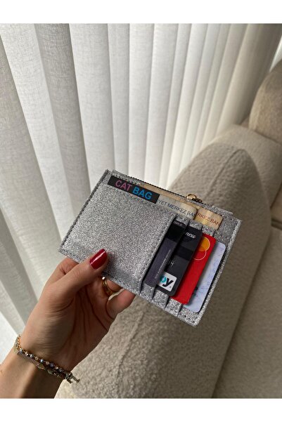 ÇANTA Cat Bag Gri Simli Kart Cüzdan