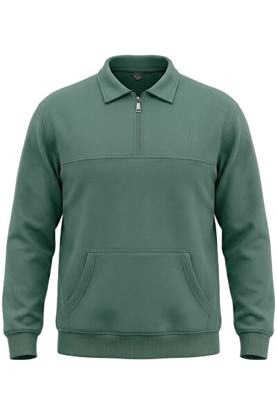 tambattal Hanorac de iarnă cu buzunar cangur cu jumătate de fermoar, cu 3 fir...