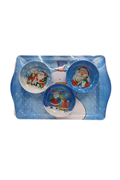 Goshıkı Winter Atmosphere Santa Claus Figured Metal 3-Piece Cookie Set with Tray