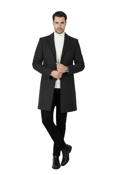 Rizz up Anthracite Regular Fit Long Cashmere Coat Wool Blend Winter Stylish Men's Coat 2407008