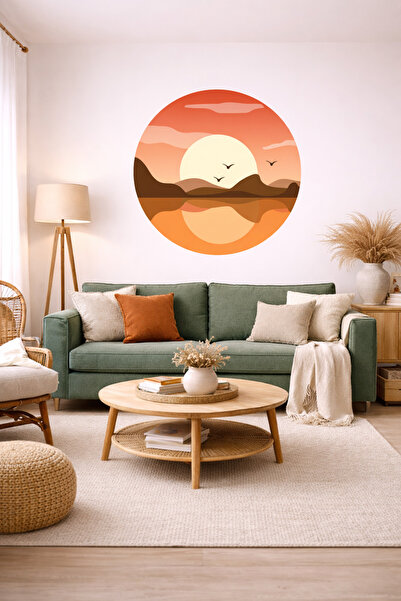 ReklamX Bohemian Sunset Round Wall Sticker Set – Modern Cafe & Living Room Decor