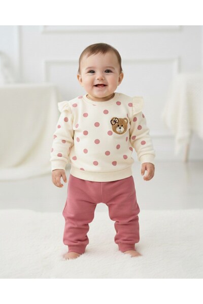 voyyo kids baby طقم علوي رقيق مطرز على شكل دمية دب منقطة للفتيات الصغيرات M م...