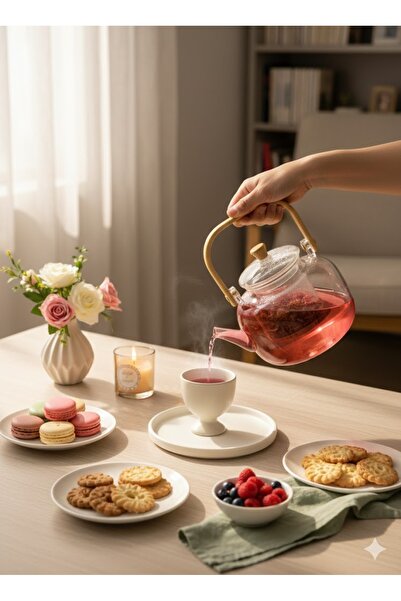 QBA Bambu Kulplu Isıya Dayanıklı Çıkarılabilir Cam Süzgeçli Cam Demlik ( 1000...