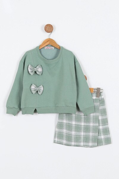 Egelite Bluză cu detaliu de fundă pentru fetiță, cu vârsta de 5-6-7-8-9 ani, catifea, fustă pantalon scurtă piese, elegantă pentru sărbători set