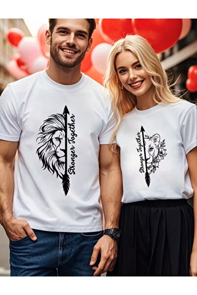 LELVANİ تي شيرت مكون من قطعتين بنقشة الأسد لعيد الحب للأزواج