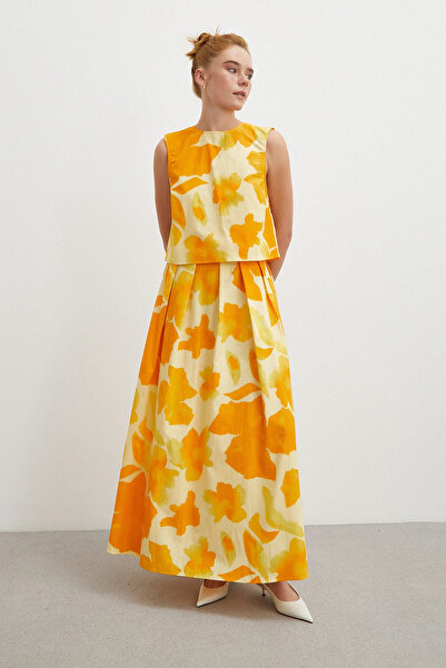 Never more Batik Pattern Zero Sleeve Blouse Yellow