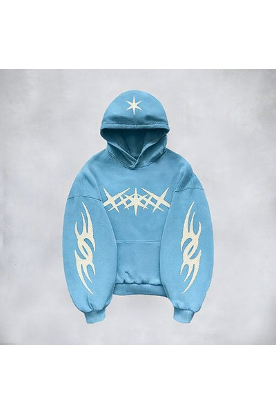 CLASSY.MODA Unisex supradimensionat cu glugă Tribal Sleeve Detailed Star cu i...