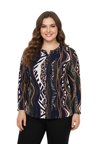LİNSOLİTA Women's V-Neck Printed 2-Button Blouse Bgl-St05096