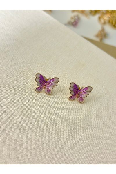 YOUES JEWELRY Mini Kelebek Figürlü Taş Detaylı Altın Kaplama Küpe