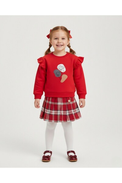 Ege Bebek Bluză cu volane pentru fetiță de 4-5-6-7-8 ani și set elegant pentru copii din fustă pantalon scurtă piese l Set pentru fetiță de sărbători