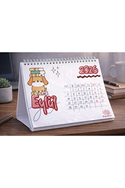 DopaMind Köpekli 2026 Masa Takvimi (Mukavva taban) - Kişiselleştirilebilir-