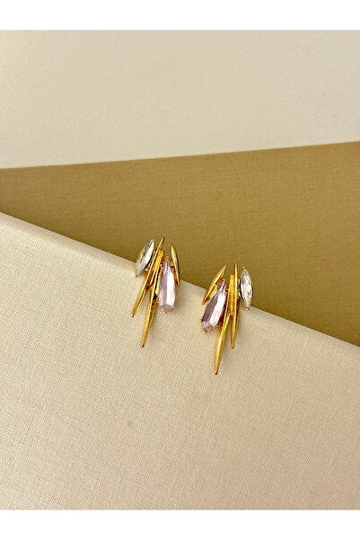 YOUES JEWELRY Çelik Renkli Taşlı Kadın Küpe