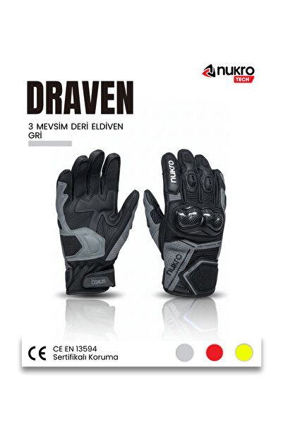Nukrotech Nukro DRAVEN 3 Mevsim Deri Eldiven – Gri