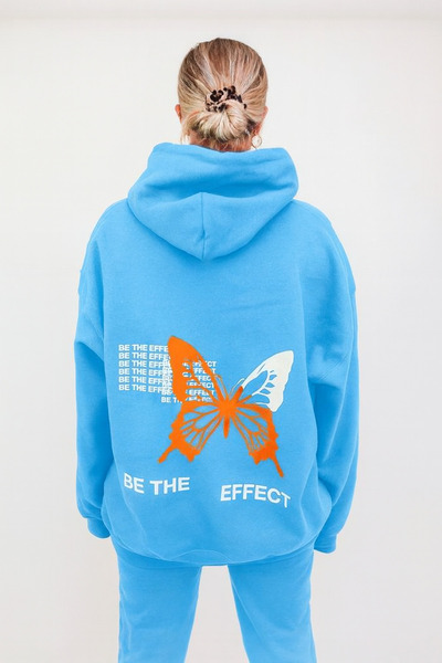 CLASSY.MODA Φούτερ Unisex με κουκούλα με μοτίβο πεταλούδας και τσέπες καγκουρ...