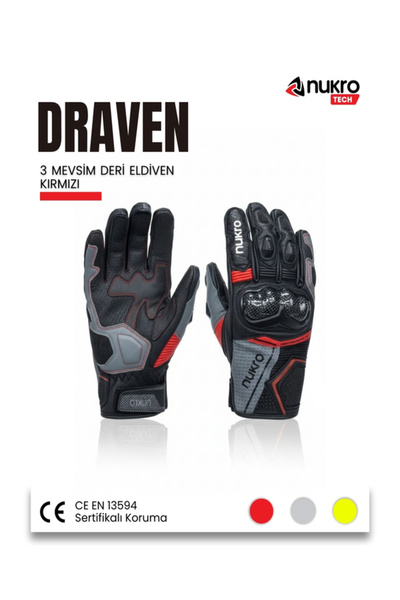 Nukrotech Nukro DRAVEN 3 Mevsim Deri Eldiven – Kırmızı