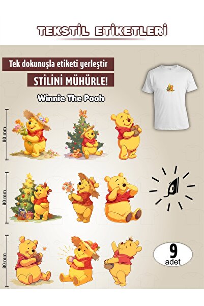 AGG Reklam Ütü ile Yapışan Kıyafet Etiketi Winnie The Pooh 9Lu Set
